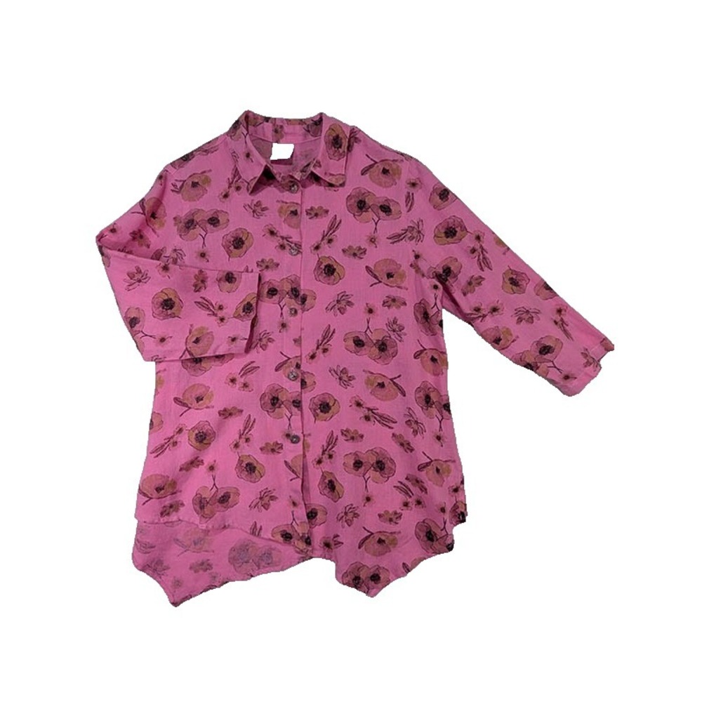 Click Color Me Cotton Linen Top Womens M Pink Whimsical Art Cottagecore Eclectic